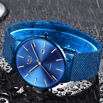 Relogio Masculino Naujas Vyrai Laikrodžiai LIGE Top Brand Prabangos Žiūrėti Plonas Akies Data Vandeniui Kvarciniai Laikrodžių Vyrams Blue Laikrodis