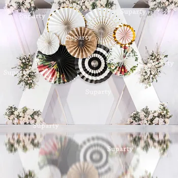 Retro Gėlių Popieriaus Ventiliatorius Juodojo Aukso Pinwheels Šalies Prekių Vestuvės, Gimtadienis, Kalėdos, Naujieji Metai Fono Sienų Apdaila