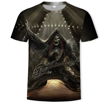 Retro Sunkiosios Muzikos Cool Classic Rock Band kaukolė gitara galvos marškinėliai Mados DJ Rocksir Marškinėliai Vyrams, moterims, 3D print T-Shirt