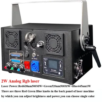 RGB 2000mw 2w SD Full Animacija Lazerio Scenos Apšvietimas Ilda 30-40kpps-50kpps Pluošto Disco Šou Sistema