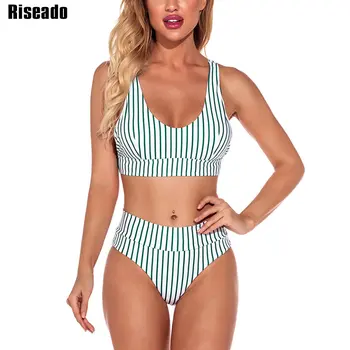 Riseado Dryžuotas Bikini Komplektas Push Up maudymosi Kostiumėliai Moterims, 2021 Dirželis maudymosi kostiumėlį, Seksualus biquini Kratinys Paplūdimio Vasaros Maudymosi Kostiumas