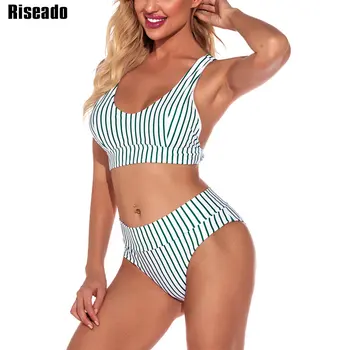 Riseado Dryžuotas Bikini Komplektas Push Up maudymosi Kostiumėliai Moterims, 2021 Dirželis maudymosi kostiumėlį, Seksualus biquini Kratinys Paplūdimio Vasaros Maudymosi Kostiumas