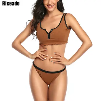 Riseado Seksualus Bikini 2021 Moterų maudymosi kostiumėlį, maudymosi Kostiumėliai, Pynimas Maudymosi Kostiumą, Briaunoti Paplūdimio Mygtuką Brazilijos Bikini Komplektas Vest biquini