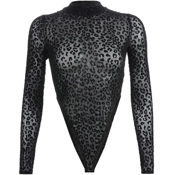 Rockmore Leopardas Spausdinti Permatomas Seksualus Bodysuits Moterys Ilgomis Rankovėmis Rudenį Bodysuit Rudenį Korėja Gotikos Femme Playsuits Rudenį