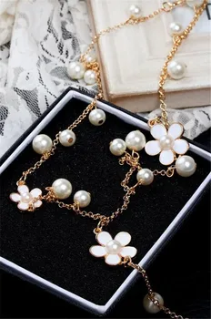 Romantiškas Gėlių Ilgą Perlų Vėrinį Moterų, Imituojant Papuošalai Kutas Perlas Karoliai & Pakabučiai Bijoux Femme Perle