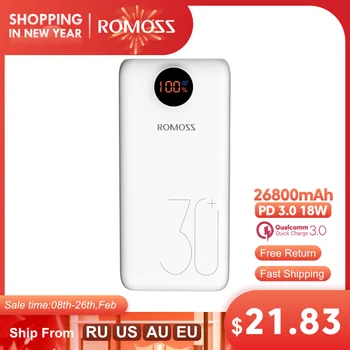 ROMOSS SW30 Pro Power Bank 26800mAh Nešiojamų Powerbank 26800mAh USB PoverBank Išorės Baterijos Įkroviklio Xiaomi Mi 9 8 iPhone