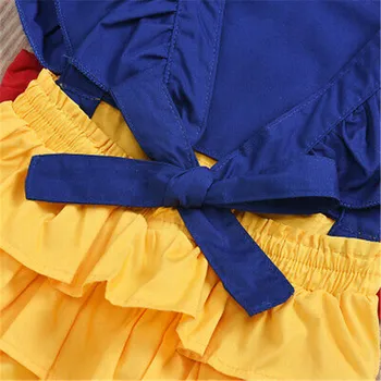 Romper 2020 Naujagimiui Mergaitė Mėlyna Ir Geltona spalvos Petnešos Pynimas Romper Bowknot darbo drabužiai Jumpsuit Lankelis Komplektus 0-24M