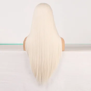 RONGDUOYI Platinum Blonde Sintetiniai Perukai Už Balck Moterų Mašina Pateiktas Ilgas, Šilkinis Tiesių Plaukų Perukas Aukštos Temperatūros Blonded Perukai