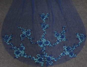 Royal Blue Vestuvių Šydas, 3 Metrų Ilgio Perlų Gėlių Appliques Nuotakos Šydu su Korių, Vieno Sluoksnio, Mėlynos Uždangos Vestuvių Priedai