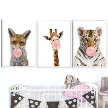Rožinis Burbulas Žirafa, Dramblys Zebra Liūtas Vaikų Darželio Sienos Menas Spausdinti Paveikslai Tapyba Šiaurės Plakatas Sienos Nuotraukas Kūdikių Vaikai Kambario Dekoro