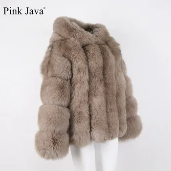 Rožinė java QC1888 2018 naujas modelis moterų nekilnojamojo fox fur coat ilgomis rankovėmis gobtuvo kailis gebuine fox aprangą, aukštos kokybės