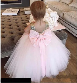 Rožinė Kūdikių Mergaitės Gimtadienio Suknelė Gėlių mergaičių Suknelės su Laivapriekio Blizgančiais Viršuje Reljefiniai Tiulio Vaikai Suknelė Size1-16Years