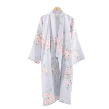 Rožinės Spalvos Gėlių Spausdinti Kimono Yukata Suknelė Moterims Sleepwear Pavasario Vasaros Medvilnės Marlės, Chalatas Pižamą Japoniško Stiliaus Namų Suknelė