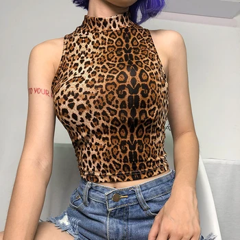 Ruda Office Lady Aukšto Kaklo, Leopardas spausdinimui Įrengtas Puloveriai Rankovių Tee 2018 M. Vasaros Rudens Atsitiktinis Moterų marškinėliai Viršų