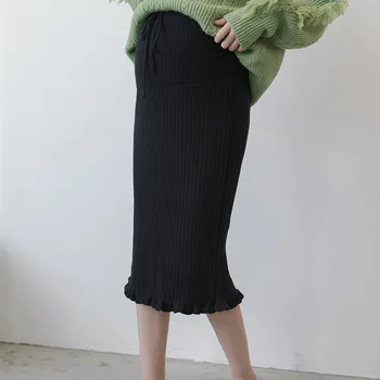 Rudens ir žiemos mados nėščia megztas sijonas padalinta maišelį klubo žingsnis sijonas skrandžio pakelti vilnos dugno ilgai nėščia sijonas