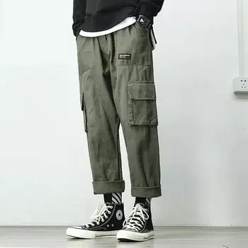 Rudens Kombinezonas Kelnės Vyrams Karinės Tiesiai Prarasti Multi-pocket Japonijos Sweatpants 2020 M. Devynių taškų Atsitiktinis Mados Streetwear