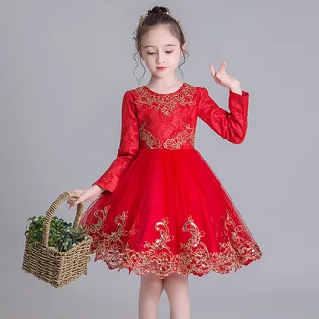 Rudens Žiemos Raudona ilgomis Rankovėmis Mergaitėms Princesė Dress Akių Oficialų Vaikai Suknelė Mergina Vaikų Drabužių Prom Šalis Vestuvių Suknelės