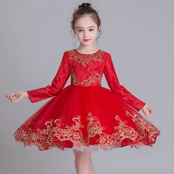 Rudens Žiemos Raudona ilgomis Rankovėmis Mergaitėms Princesė Dress Akių Oficialų Vaikai Suknelė Mergina Vaikų Drabužių Prom Šalis Vestuvių Suknelės