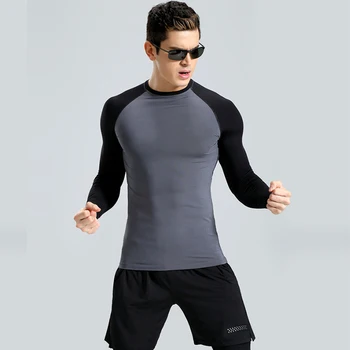 Rudens-Žiemos Vyrų Tracksuit Gimnastikos Fitneso Suspaudimo T-Shirt Sportas, Bėgimas ilgomis Rankovėmis T-Shirt Bėgiojimas Šilumos Viršūnės