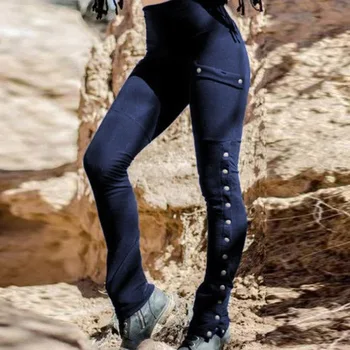 Rudenį 2020 Moterų Mados Derliaus Streetwear Moterų Kelnes Kniedės Padalinta Kelnės Slim Stretch Kišenėje Pieštuku Kelnes Punk Stiliaus Krovinių Kelnės