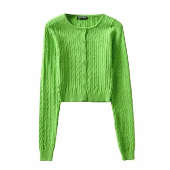 Rudenį derliaus megztiniai moterims, apkarpytos megztinis moterims korėjos cardigan pasėlių viršuje mielas žalias megztinis viršuje, susagstomi megztiniai megztiniai juoda
