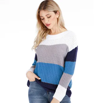 Rudenį ir žiemą 2020 naujas dryžuotas džemperis moterims prarasti vaivorykštė sweate žiemos drabužių moterims megztas megztinis