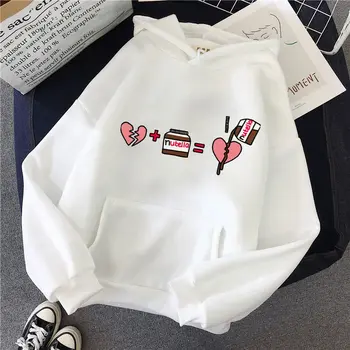 Rudenį ir žiemą moterų hoodies Harajuku grafinis palaidinukė Nutella Kawaii spausdinti moterų gobtuvu megztinis viršūnes atsitiktinis moterų