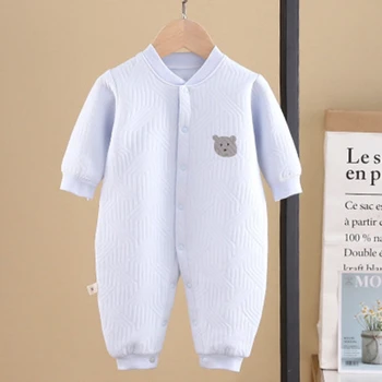 Rudenį naujų laipiojimo drabužius atsitiktinis sustorėjimas, šiltas baby vientisas dygsniuotas sagtis kūdikių pižama