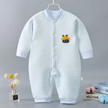 Rudenį naujų laipiojimo drabužius atsitiktinis sustorėjimas, šiltas baby vientisas dygsniuotas sagtis kūdikių pižama