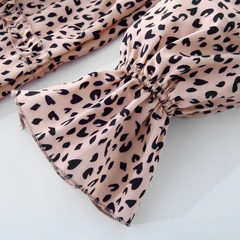 Rudenį V Kaklo Ruffles Leopard Print Suknelė Moterims Žiemos Ilgos Rankovės Varčias Linijos Suknelė Plonas Moterų Atsitiktinis Mini Šalies Vestido