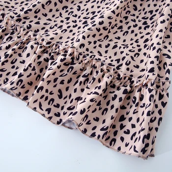 Rudenį V Kaklo Ruffles Leopard Print Suknelė Moterims Žiemos Ilgos Rankovės Varčias Linijos Suknelė Plonas Moterų Atsitiktinis Mini Šalies Vestido