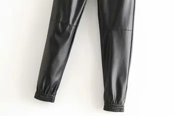 Rudenį, Žiemą Dirbtiniais Odos Jogger Kelnės Elastingos Juosmens Pieštuku Kelnės Aukštu Juosmeniu Kelnės Moterims Streetwear