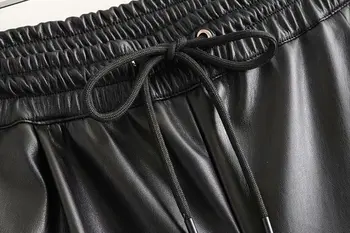 Rudenį, Žiemą Dirbtiniais Odos Jogger Kelnės Elastingos Juosmens Pieštuku Kelnės Aukštu Juosmeniu Kelnės Moterims Streetwear