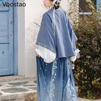 Rudenį, Žiemą Kinų Stiliaus Moteris Hanfu Suknelės Senovės Tradicinis Han Dinastijos Princesė Kostiumai Gėlių Siuvinėjimas 3 Gabalas Rinkiniai