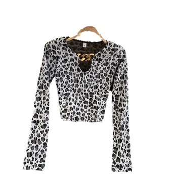 Rudenį, Žiemą Visas rungtynes, Viršuje T-shirt Moterims, Retro Leopardas Spausdinti Tuščiaviduriai Apvalios Kaklo Plonas Trumpas Dugno Marškinėliai UK806