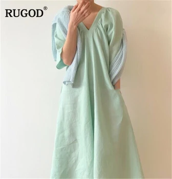 RUGOD 2020 Naują Atvykimo Moterų Kietas Suknelė O-kaklo Prarasti Slim Vestido Plisuotos Dviejų Pusių Dėvėti Vintage Temperamentas Elegantiška Suknelė