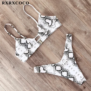 RXRXCOCO Bikini 2019 Sexy Thong maudymosi Kostiumėliai Moterims Vasaros Maudymosi Kostiumą, Push Up Brazilijos Biquinis Gyvatė Spausdinti Bikini maudymosi kostiumėlį