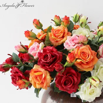 Ryškus Nekilnojamojo Touch Rose Spalvinga dirbtinio šilko Gėlių, vestuvių šalis dekoro 2 galvutės/puokštė aukštos kokybės