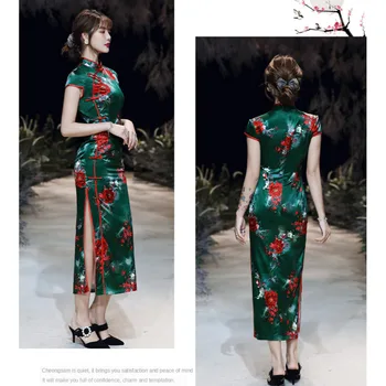 S-5XL Moterų Kinijos Qipao Suknelės Vasaros Rytų Cheongsam Chipao Ilgas Šilko Aukštosios Mados Žalia Viskozė Elegantiškas vakarinę Suknelę