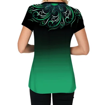 S-5XL Negabaritinių Ponios Viršūnes Atsitiktinis trumpomis Rankovėmis Mygtuką Plius Dydis Viršuje Moterų Gradientas 3D Print T Shirt Naujas Vasaros Mados Drabužiai