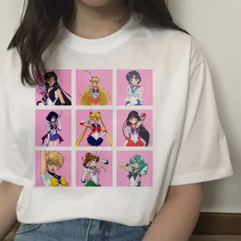 Sailor Moon animacinių filmų marškinėliai moterims grunge marškinėlius katė harajuku estetinės korėjos t-shirt ulzzang kawaii 90s juokingas vasaros moterų