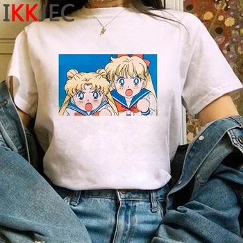 Sailor Moon Kawaii Juokingas Animacinių filmų Marškinėliai Moterims Ullzang Harajuku Mielas Anime T-shirt korėjos Stiliaus Marškinėlius Grafinis Viršuje Tees Moteris