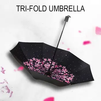 Sakura Juoda Lipnia Medžiaga Lietingą Dieną Skėtis Nešiojamų Anti-UV Skėtis Sudėti Dulkėms skėtį nuo saulės, Skėtis Vidaus Spausdinti