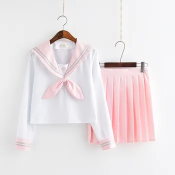 Sakura Šviesiai Rausvos Japonijos mokyklinę Uniformą Sijonas JK Vienodos Klasės Uniformos Kostiumas Sailor Kolegijos Vėjo Kostiumas Moterų Studentų Uniformų