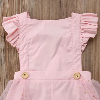 Saldus Bamblys Vaikams, Kūdikių Mergaitės Jumpsuits Rožinė Komplektai su Nėrinių Suknelės Backless Raukiniai Trumpas Kelnes Romper Playsuit Streetwear