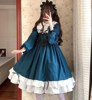 Saldus lolita dress derliaus spausdinti nėrinių angelas nėrinių bowknot aukšto juosmens viktorijos suknelė kawaii girl gotikos loli cosplay apranga