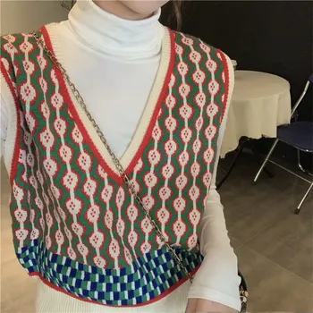 Saldus Mezgimo Vest Moteris Megztinis V-kaklo Derliaus Marškinėliai Moterims Žiemos 2020 Prarasti Atsitiktinis Mados Moterų rankovių megztinis Viršų