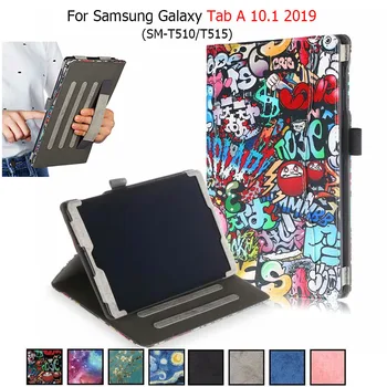Samsung Galaxy Tab 10.1 Atveju 2019 T510 T515 Spausdinti PU Odos Stovo Dangtelis Su Ranka Turėtojui Samsung Tab 10.1 2019