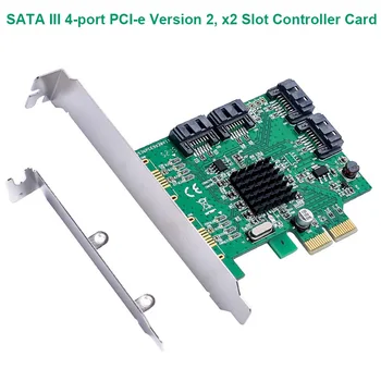 SATA III 4-port PCI-e 2 Versija, x2 Lizdas Valdiklio plokštė su žemo profilio laikiklis Marvell 88SE9235