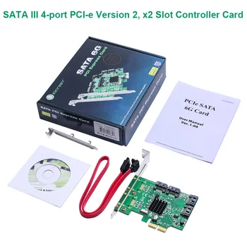 SATA III 4-port PCI-e 2 Versija, x2 Lizdas Valdiklio plokštė su žemo profilio laikiklis Marvell 88SE9235